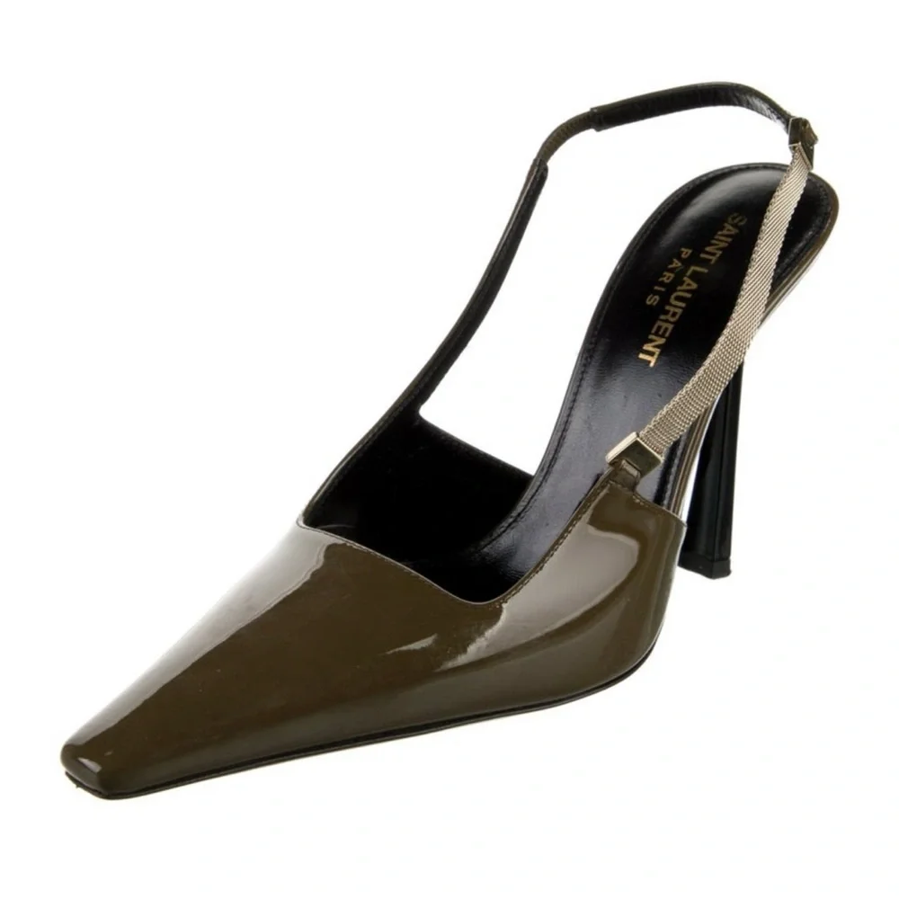 SAINT LAURENT BLAKE SLINGBACK PUMP IN AMBER GREEN